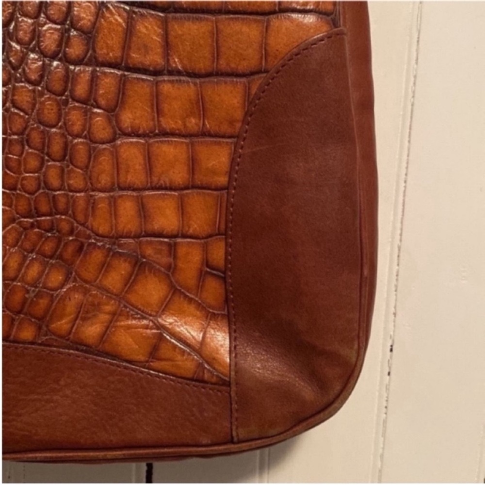 Rey Crocodile Leather Shoulder Bag Brown Tan - Picture 3 of 14